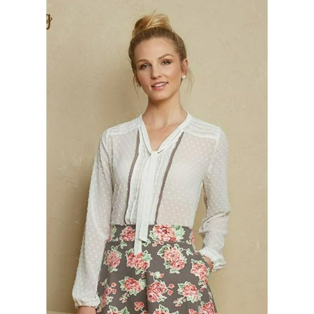 Matilda Jane Blouse Womens Size Medium Renae Top Swiss Dot Long Sleeve